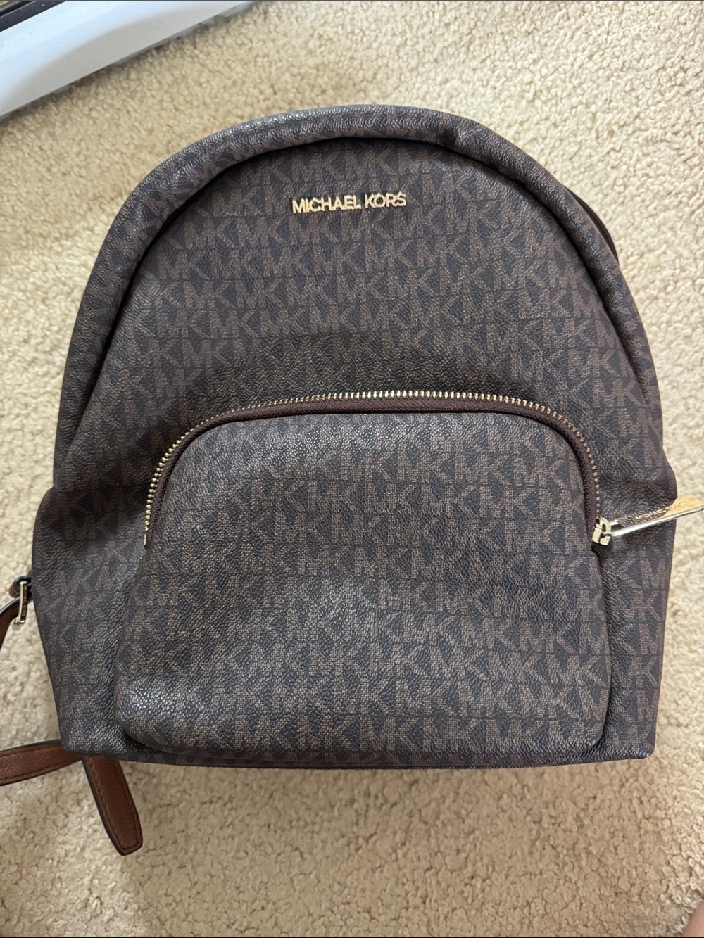 Michael Kors Brown Monogram Backpack with Gold Hardware